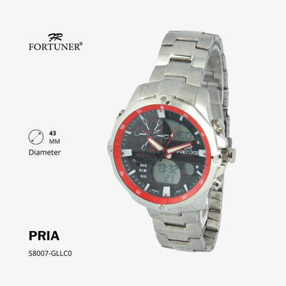 Fortuner Jam Tangan Pria Double Time Silver Black Water Resistant Giov