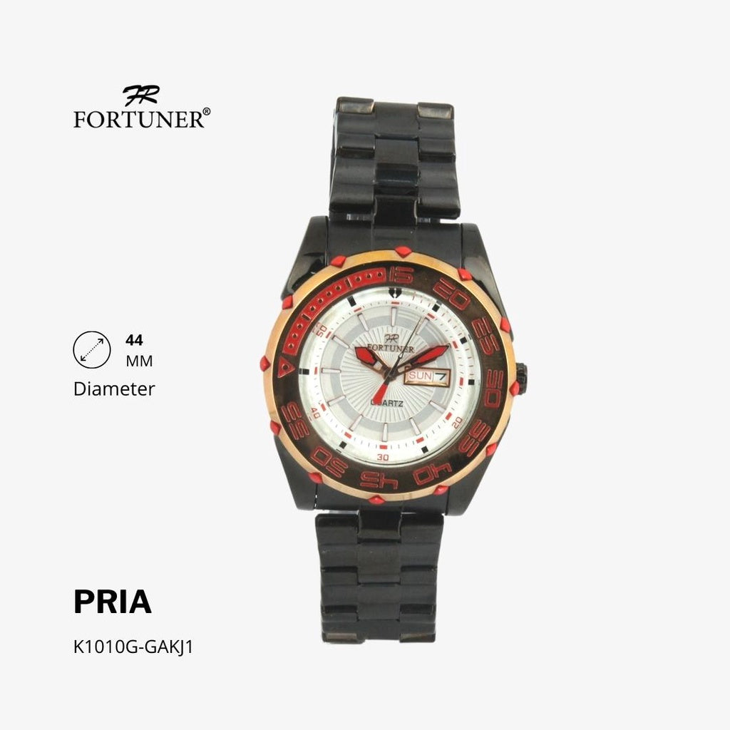 Fortuner Jam Tangan Analog Pria Day-Date Water Resistant Silver Black Bonus Dompet dan Box Exclusive Fairbanks