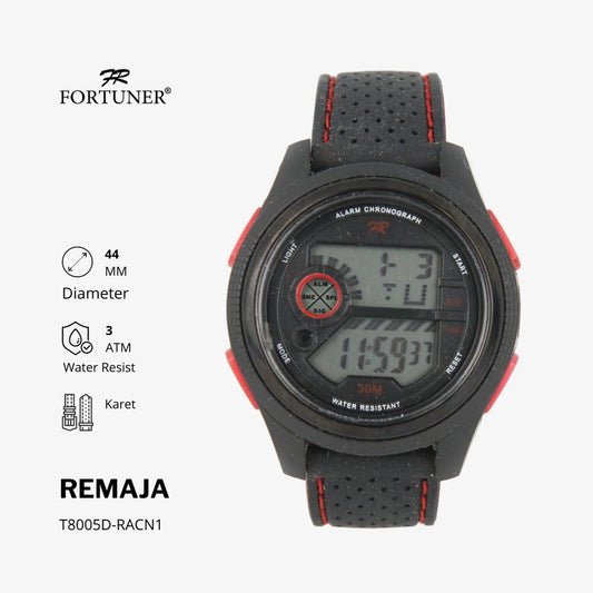 Fortuner Jam Tangan Digital Remaja Black Water Resistant Rubber Thursten