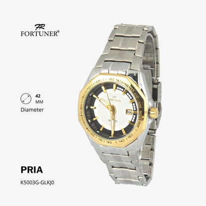 Fortuner Jam Tangan Fashion Pria Analog Water Resistant Rantai Stainless Silver Gold Henleigh