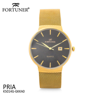 Fortuner Jam Tangan Analog Pria Rantai Stainless Water Resist Tahan Air K5014G Gold-Dial Black