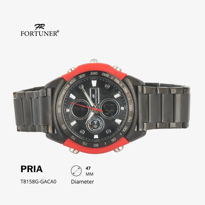 Fortuner Jam Tangan Sports Pria Analog-Digital Water Resistant Rantai Stainless Black Hardie