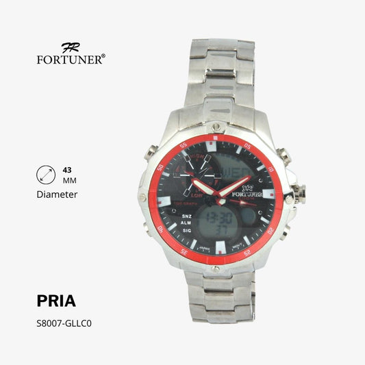 Fortuner Jam Tangan Pria Double Time Silver Black Water Resistant Giov