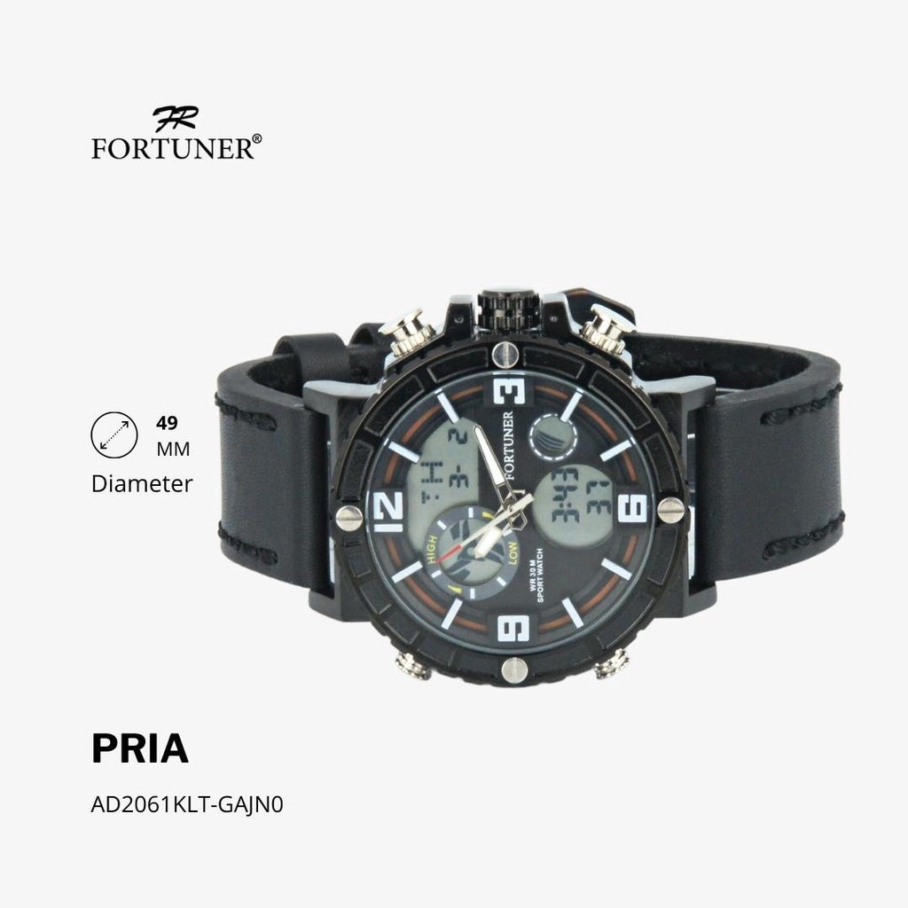 Fortuner Jam Tangan Pria Double Time Silver Black Water Resistant Grah