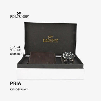 Fortuner Jam Tangan Analog Pria Day-Date Water Resistant Silver Black Bonus Dompet dan Box Exclusive Fairbanks