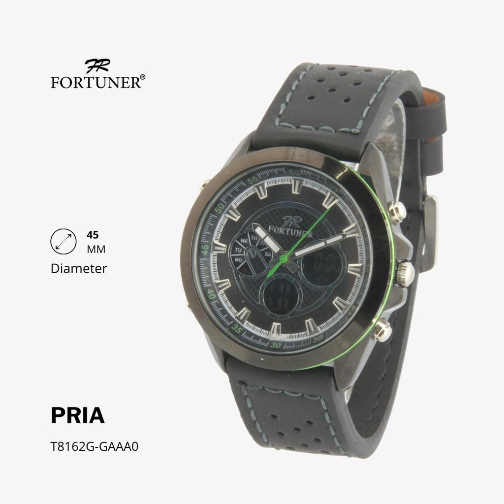 Fortuner Jam Tangan Fashion Pria Analog-Digital Water Resistant Kulit Hitam Coklat Hien