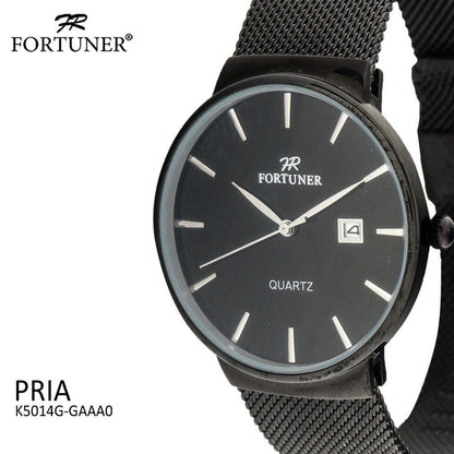 Fortuner Jam Tangan Analog Pria Rantai Stainless Water Resist Tahan Air K5014G Dial Polos Hitam