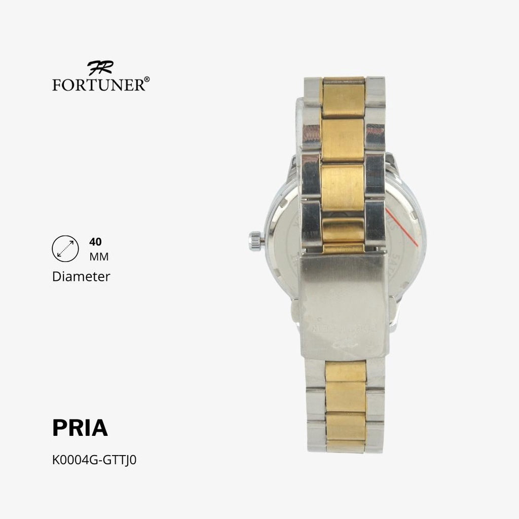 Fortuner Jam Tangan Casual Pria Analog Water Resistant Rantai Stainless Gold Silver Hitam Hadlea