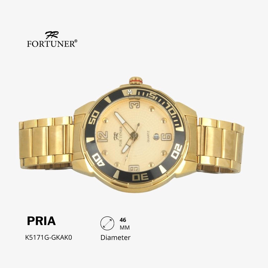 Fortuner Jam Tangan Sports Pria Analog Water Resistant Rantai Stainless Gold Hassain