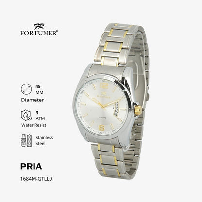 Fortuner Jam Tangan Pria Rantai Stainless Water Resist Tanggal Hitam Silver Oscar