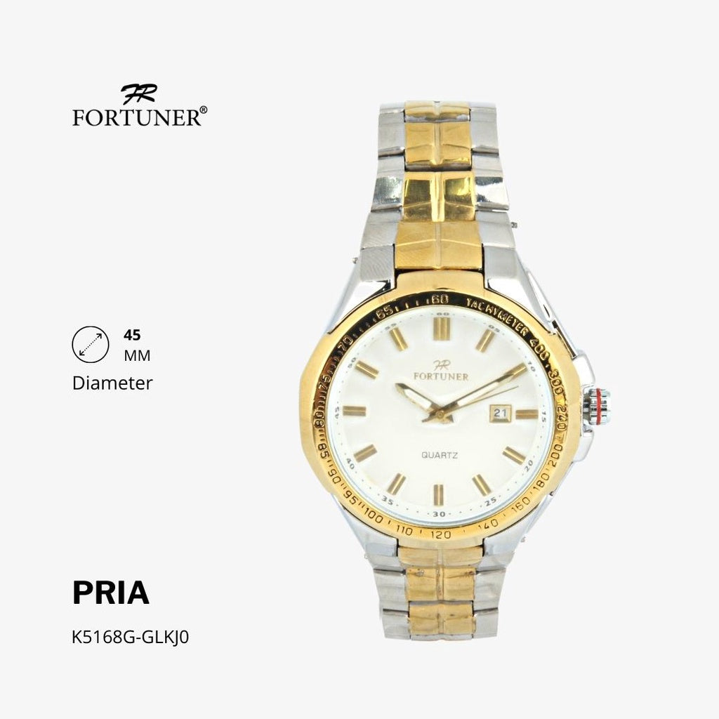 Fortuner Jam Tangan Fashion Pria Analog Water Resistant Rantai Stainless Silver Gold Haniel