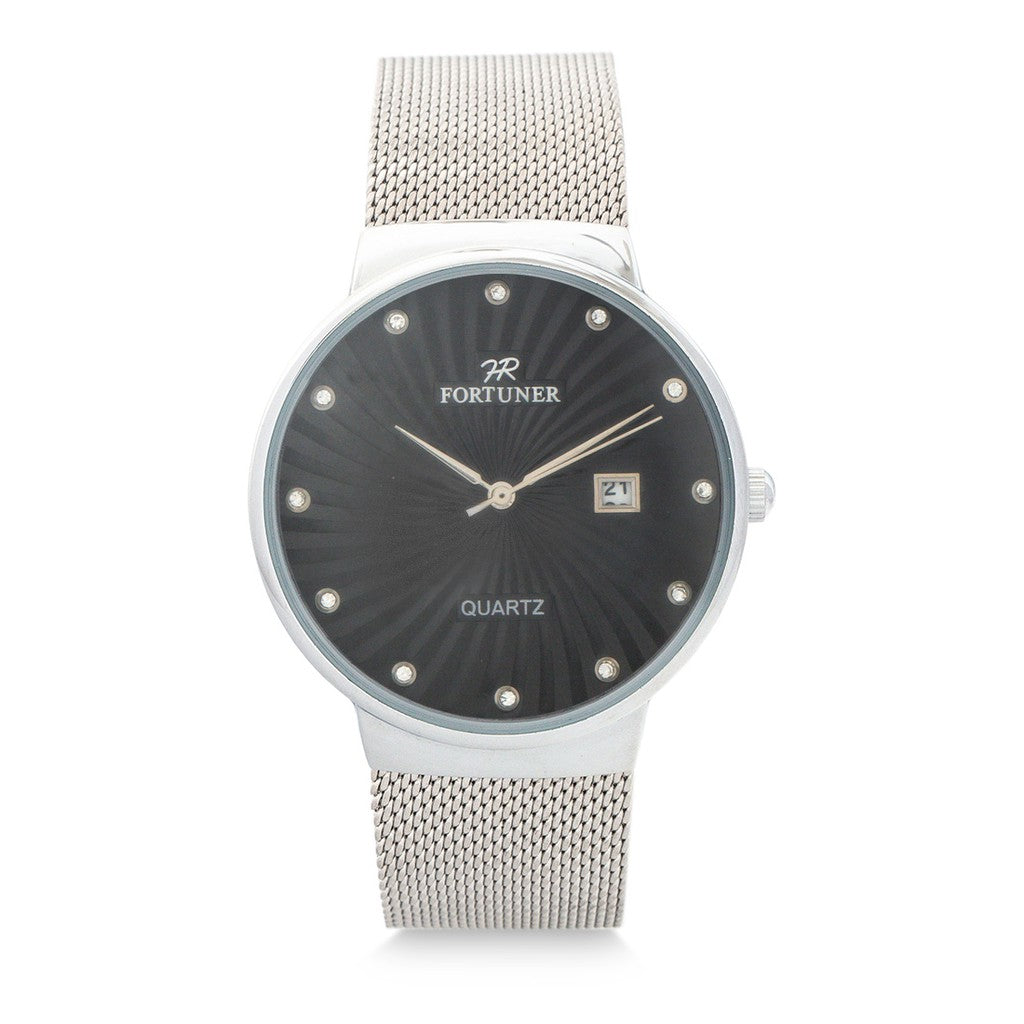 Fortuner Jam Tangan Analog Pria Silver Putih Water Resistant Aeson