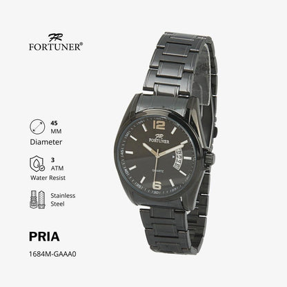 Fortuner Jam Tangan Pria Rantai Stainless Water Resist Tanggal Hitam Silver Oscar