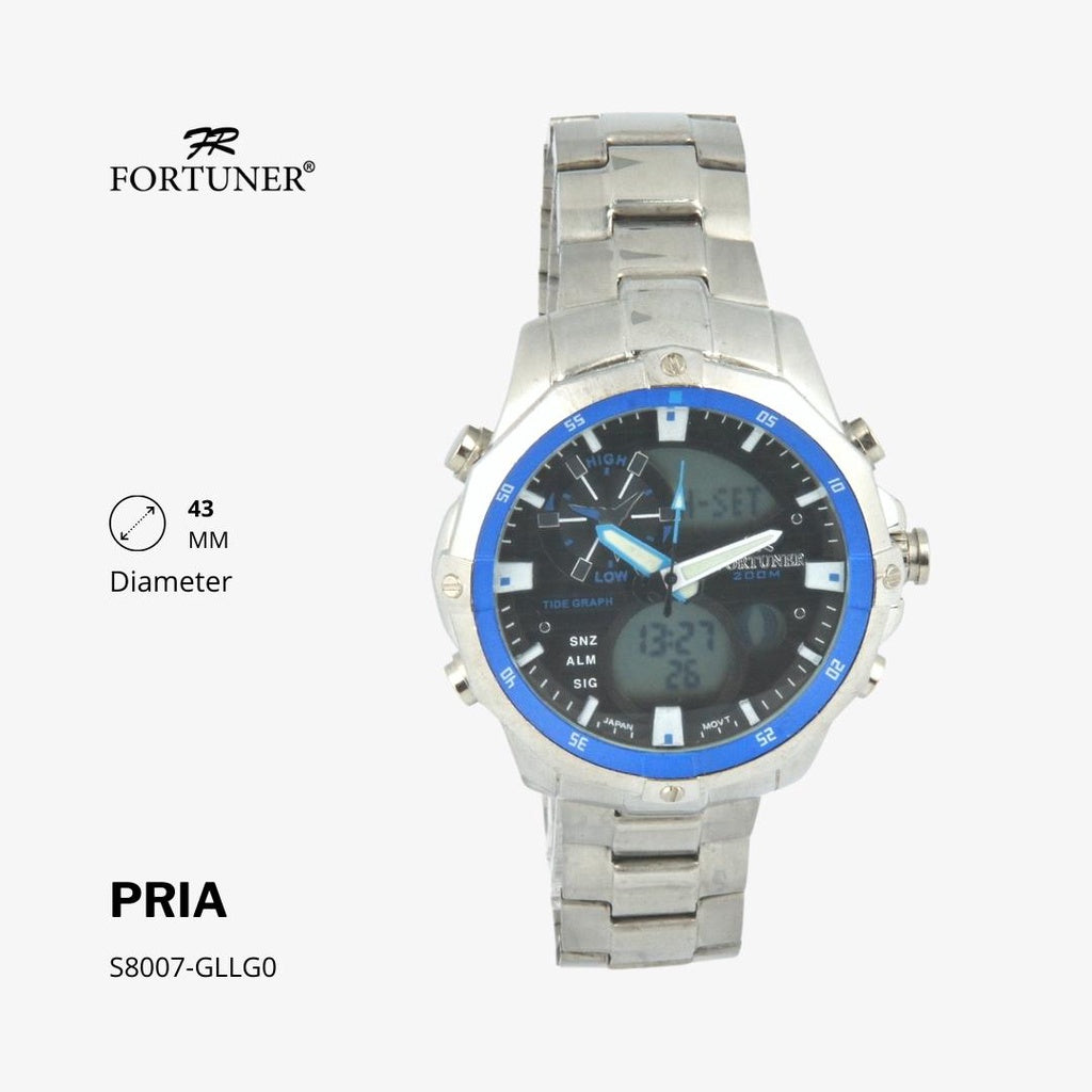 Fortuner Jam Tangan Pria Double Time Silver Black Water Resistant Giov