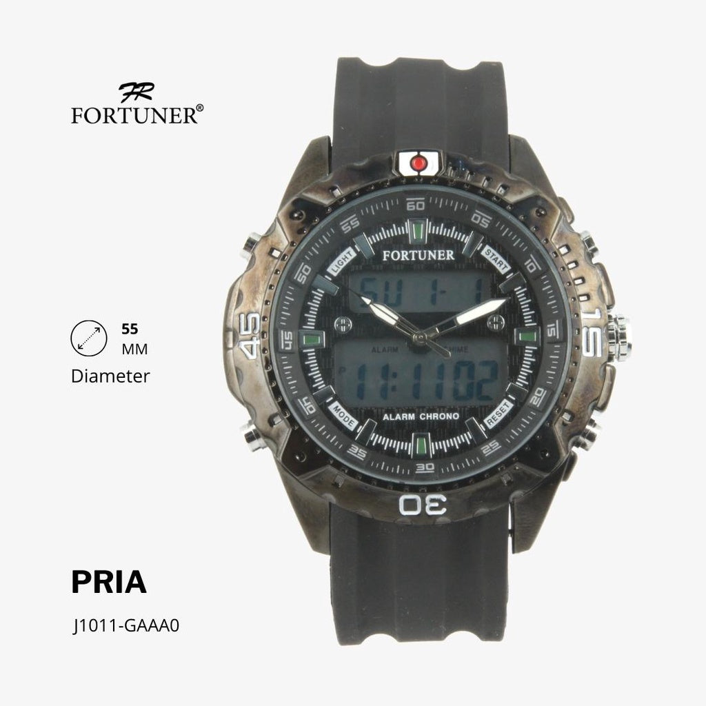 Fortuner Jam Tangan Pria Dual Time Alarm Chrono Water Resist Rubber Alphons