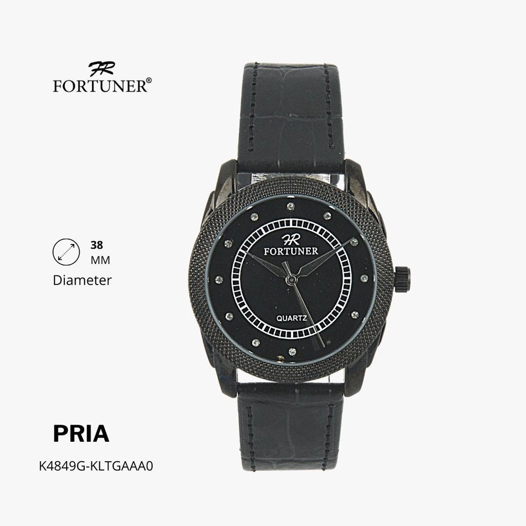 Fortuner Jam Tangan Couple Fashion Analog Pria Wanita Kulit Tahan Air Hitam Gold Broda