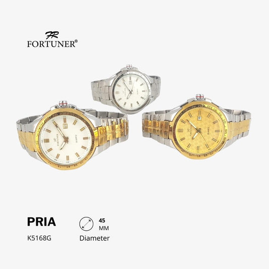 Fortuner Jam Tangan Fashion Pria Analog Water Resistant Rantai Stainless Silver Gold Haniel