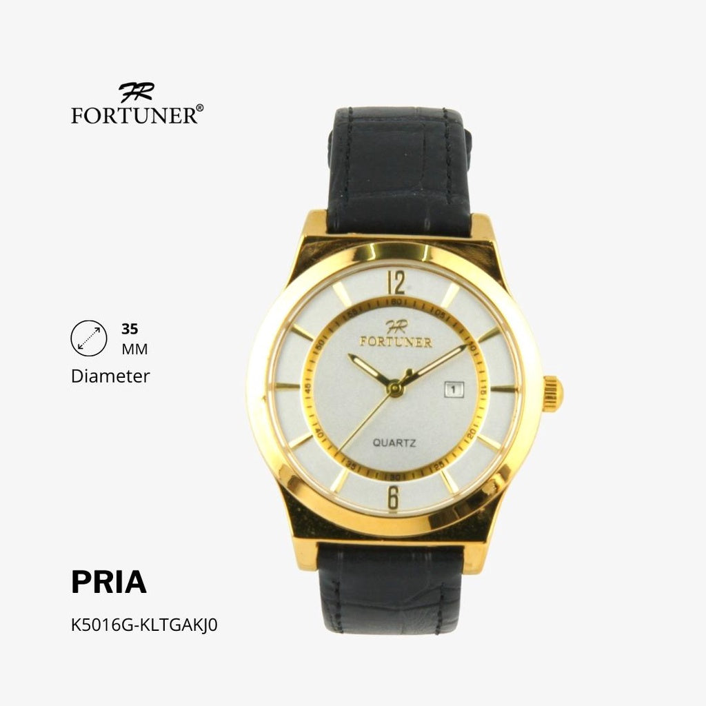 Fortuner Jam Tangan Analog Pria Water Resistant Silver Gold Kulit Hanoch