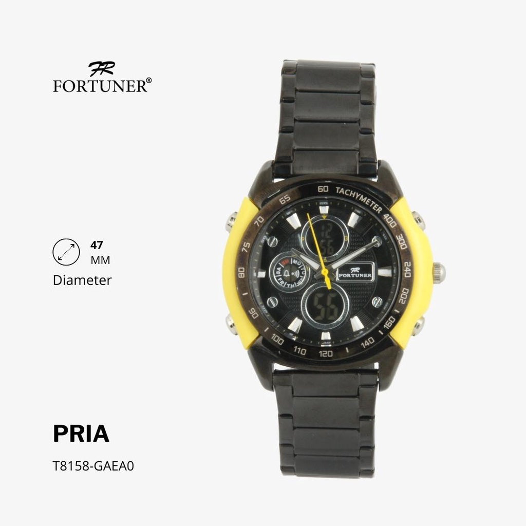 Fortuner Jam Tangan Sports Pria Analog-Digital Water Resistant Rantai Stainless Black Hardie