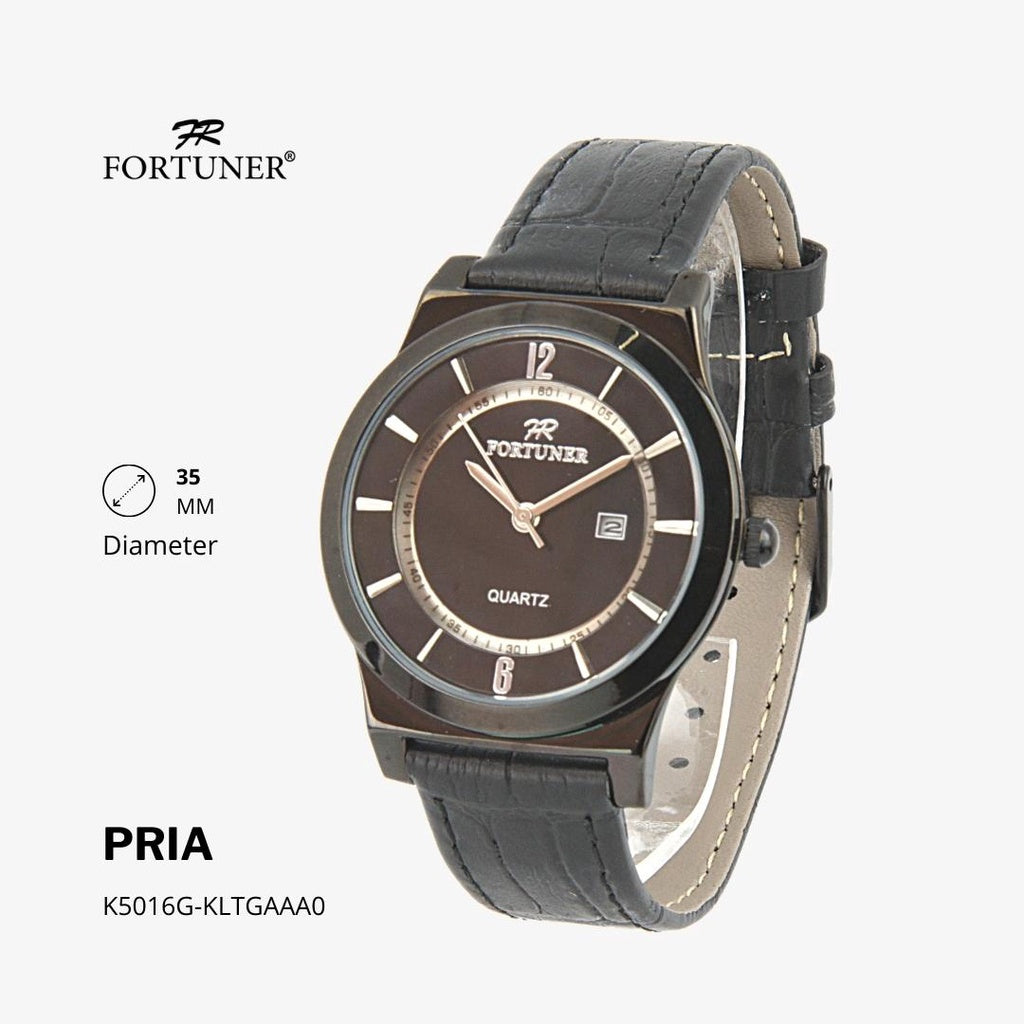 Fortuner Jam Tangan Analog Pria Water Resistant Silver Gold Kulit Hanoch