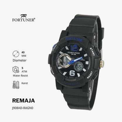 Fortuner Jam Tangan Remaja Dual Time Alarm Chrono Water Resist Rubber Kaiya