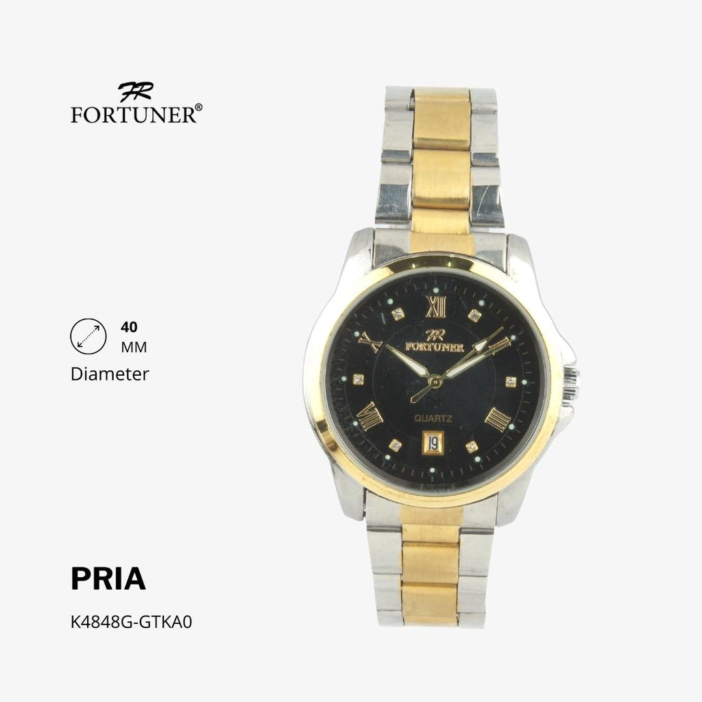 Fortuner Jam Tangan Casual Pria Analog Water Resistant Rantai Stainless Gold Silver Hitam Hoover