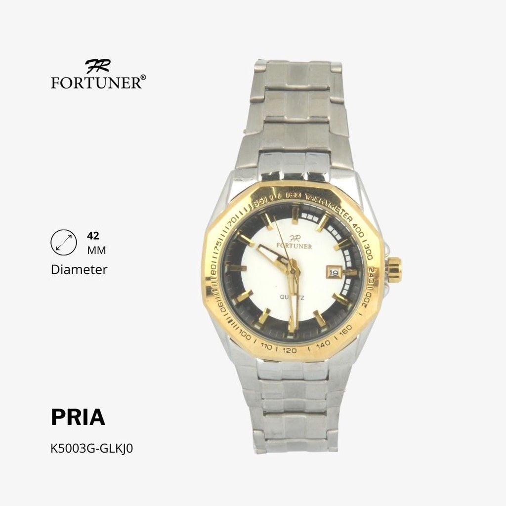 Fortuner Jam Tangan Fashion Pria Analog Water Resistant Rantai Stainless Silver Gold Henleigh