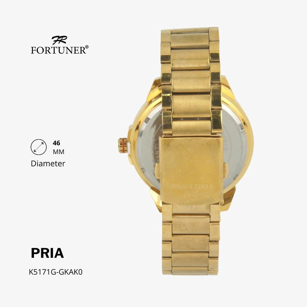 Fortuner Jam Tangan Sports Pria Analog Water Resistant Rantai Stainless Gold Hassain