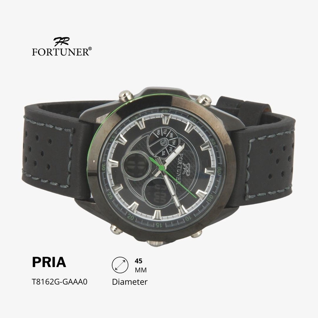 Fortuner Jam Tangan Fashion Pria Analog-Digital Water Resistant Kulit Hitam Coklat Hien