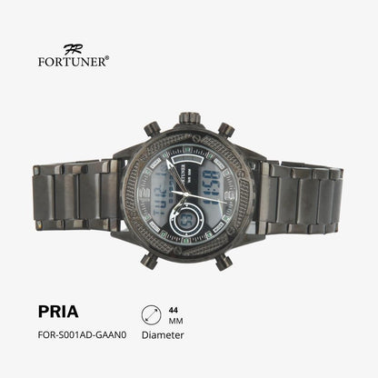 Fortuner Jam Tangan Sports Pria Analog-Digital Water Resistant Rantai Stainless Hitam Hartlee