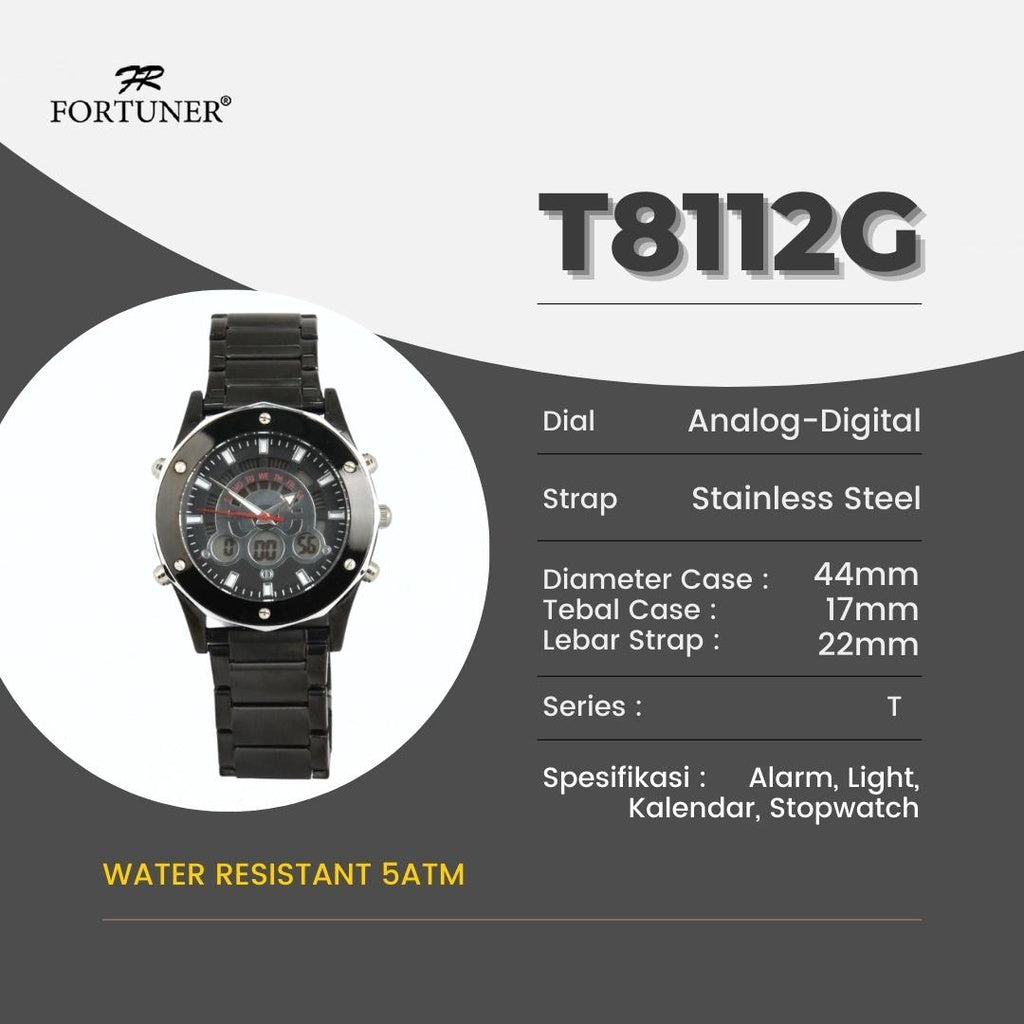 Fortuner Jam Tangan Pria Analog Digital Strap Stainless Bowin