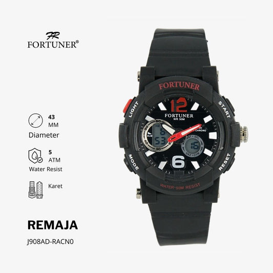 Fortuner Jam Tangan Remaja Dual Time Alarm Chrono Water Resist Rubber Kaiya