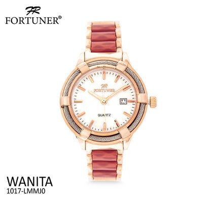 Fortuner Jam Tangan Stainless Steel Arloji Wanita Water Resist 1017 Merah