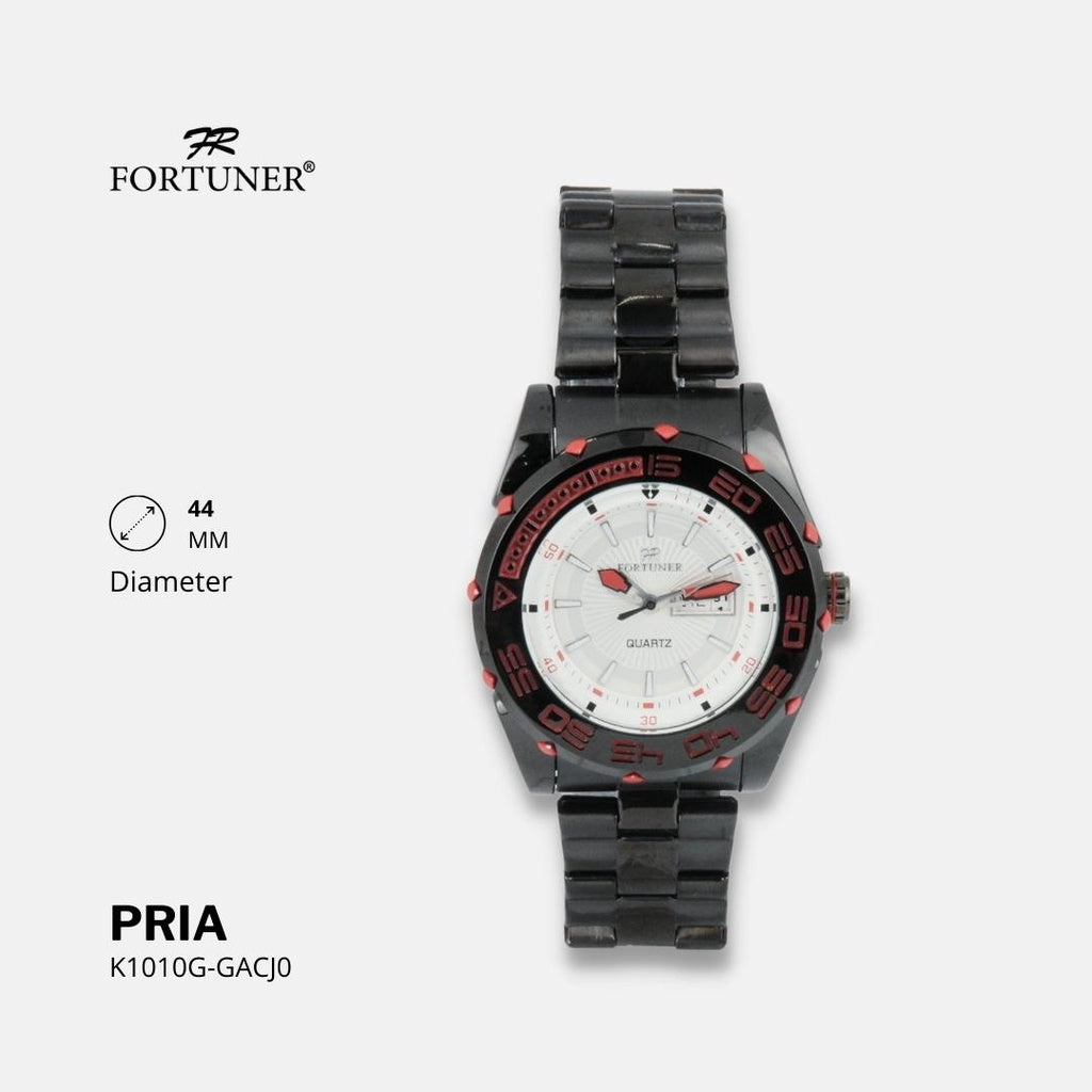 Fortuner Jam Tangan Analog Pria Day-Date Water Resistant Silver Black Bonus Dompet dan Box Exclusive Fairbanks