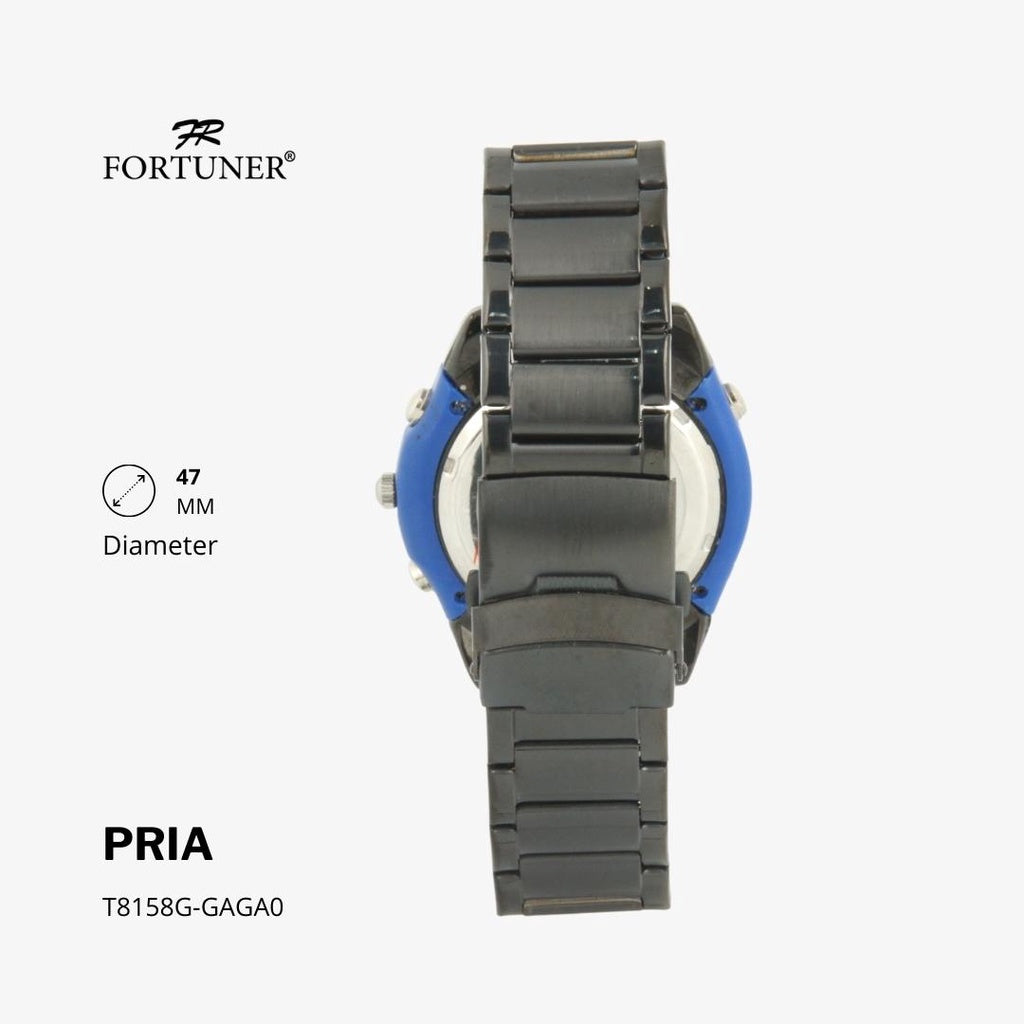 Fortuner Jam Tangan Sports Pria Analog-Digital Water Resistant Rantai Stainless Black Hardie