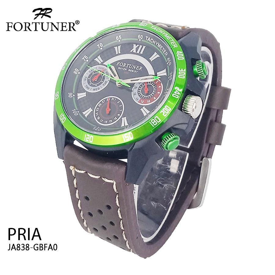 Fortuner Jam Tangan Analog Pria Chrono Water Resistant Kulit Deveon