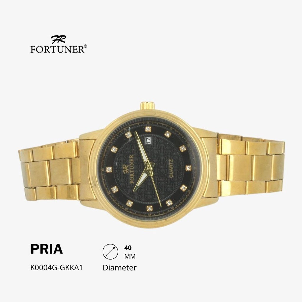 Fortuner Jam Tangan Casual Pria Analog Water Resistant Rantai Stainless Gold Silver Hitam Hoover