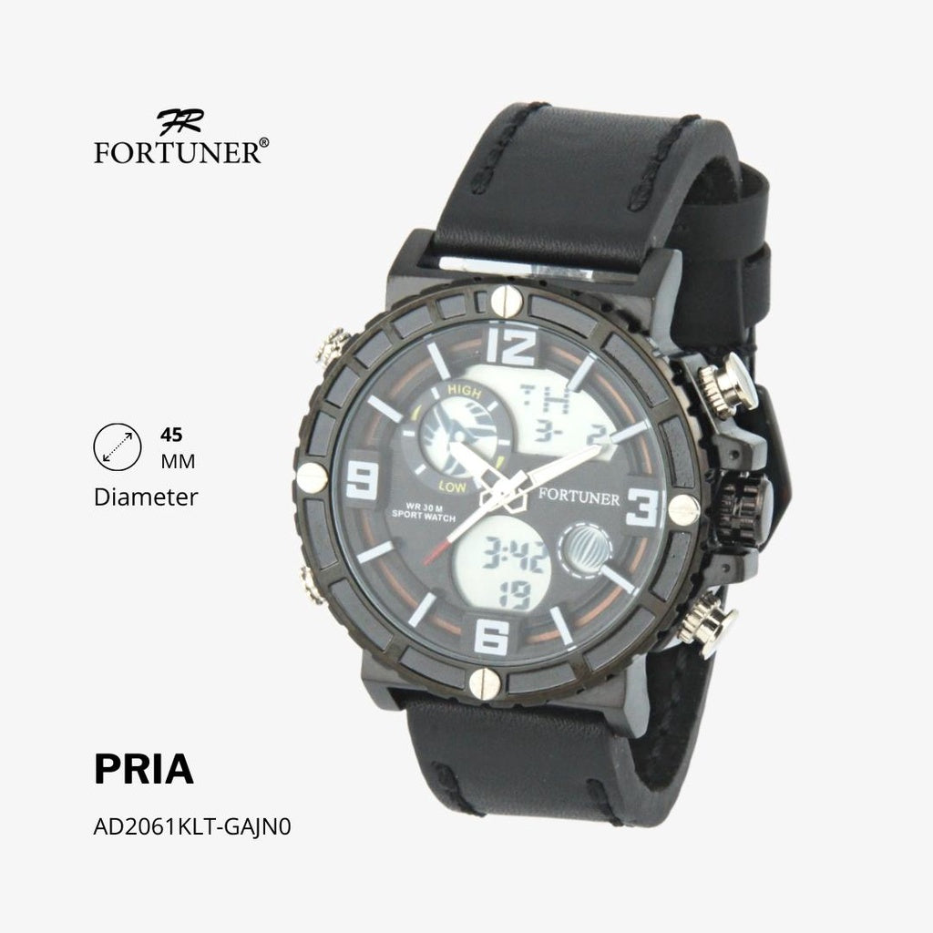 Fortuner Jam Tangan Pria Double Time Silver Black Water Resistant Grah