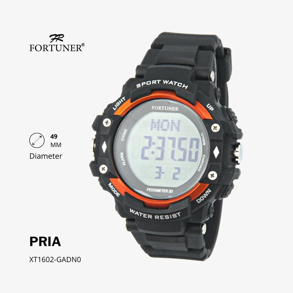 Fortuner Jam Tangan Sports Watch Digital Chrono Pria Black Water Resistant Rubber George