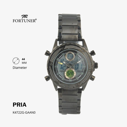 Fortuner Jam Tangan Casual Pria Analog-Digital Water Resistant Rantai Stainless Hitam Haily