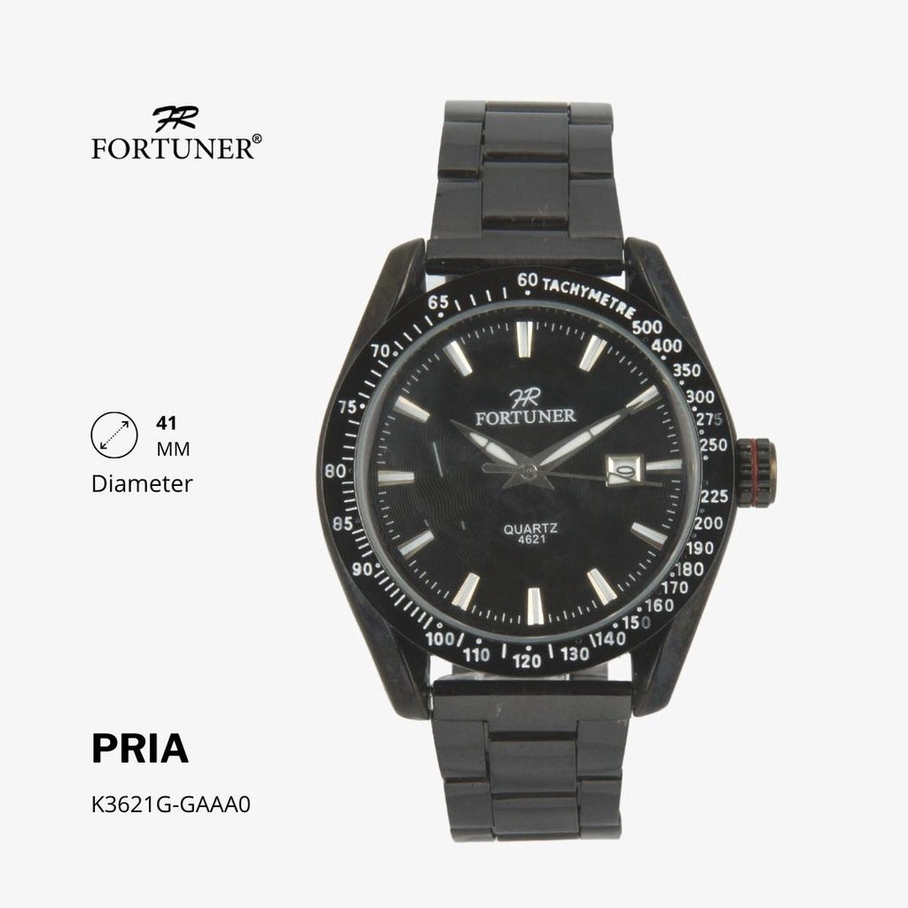 Fortuner Jam Tangan Sports Pria Analog Water Resistant Rantai Stainless Hitam Hobbes