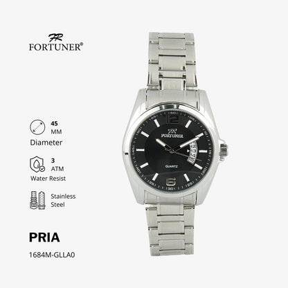 Fortuner Jam Tangan Pria Rantai Stainless Water Resist Tanggal Hitam Silver Oscar