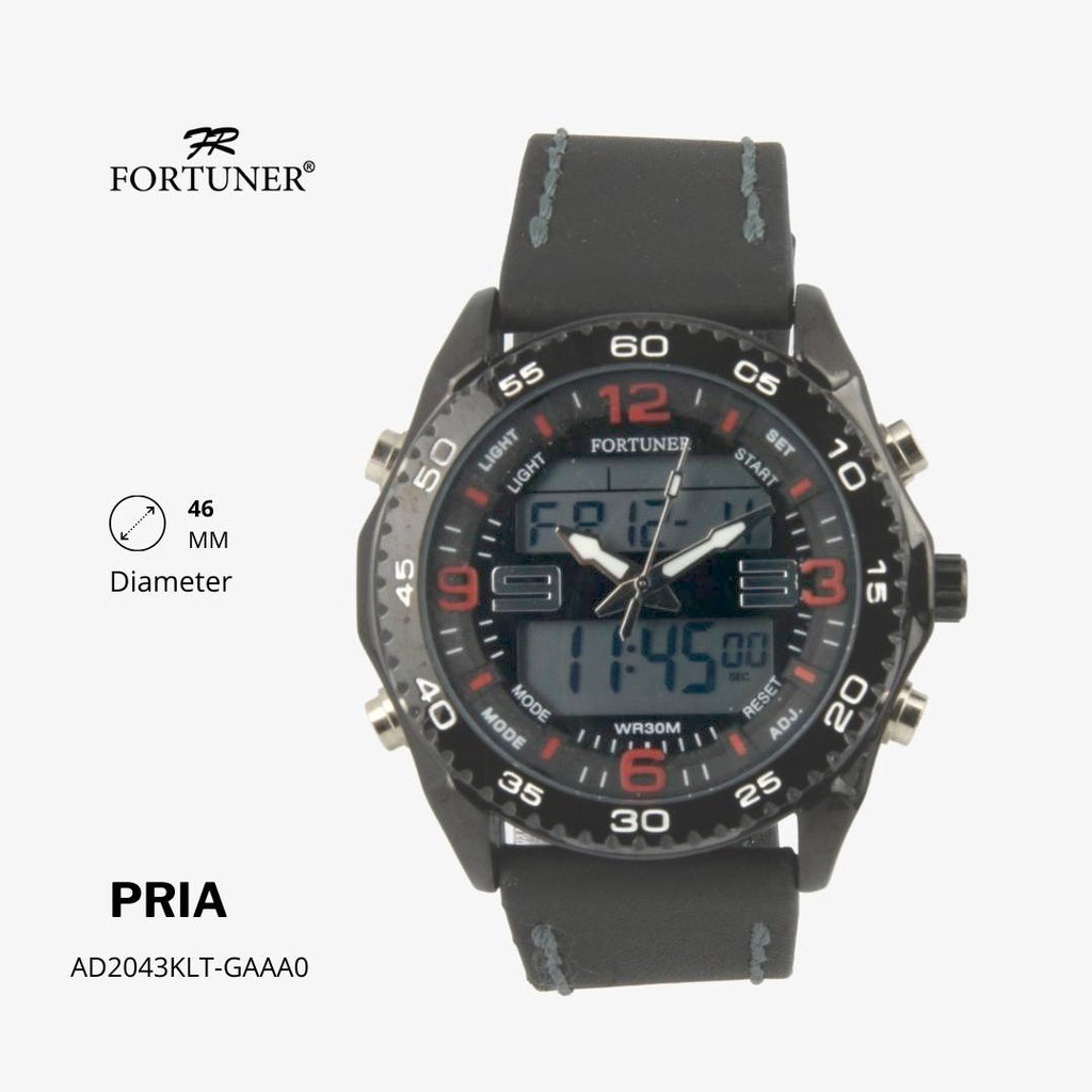 Fortuner Jam Tangan Pria Dual Time Water Resist Kulit Heliodoro