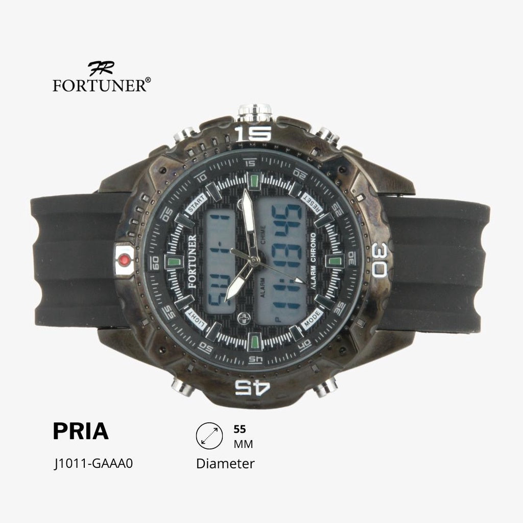 Fortuner Jam Tangan Pria Dual Time Alarm Chrono Water Resist Rubber Alphons