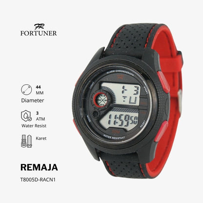 Fortuner Jam Tangan Digital Remaja Black Water Resistant Rubber Thursten