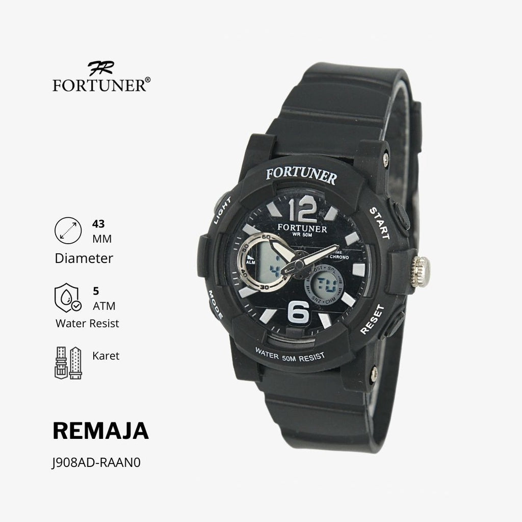 Fortuner Jam Tangan Remaja Dual Time Alarm Chrono Water Resist Rubber Kaiya