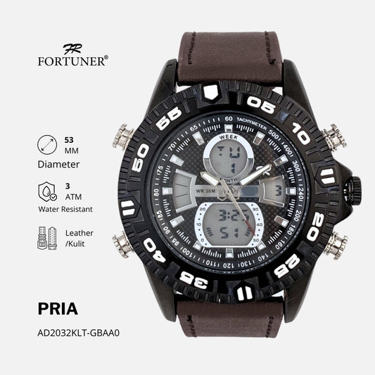 Fortuner Jam Tangan Pria Analog-Digital Dualtime Kulit Tahan Air Nunzio