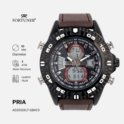 Fortuner Jam Tangan Pria Analog-Digital Dualtime Kulit Tahan Air Nunzio