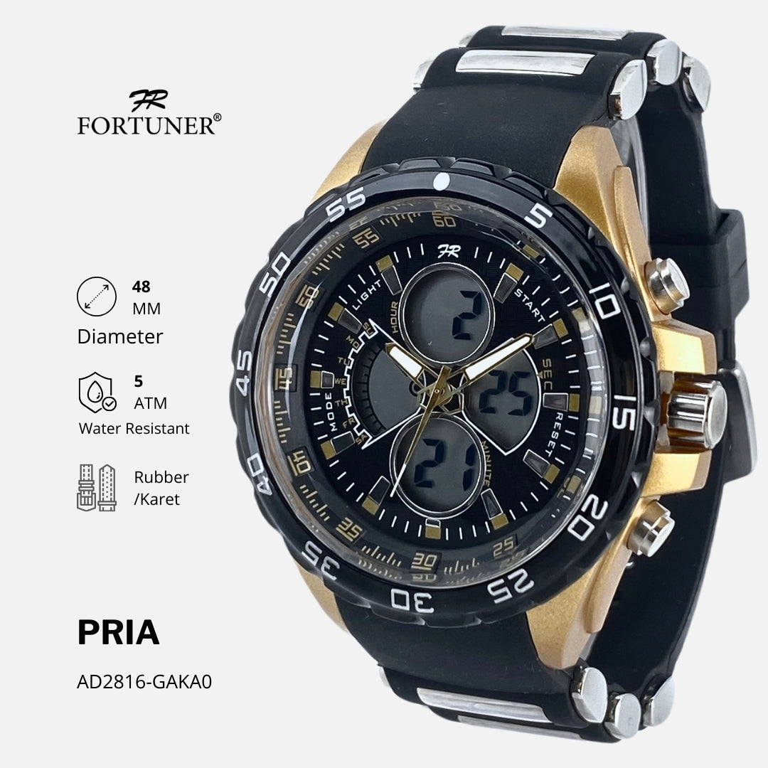 Fortuner Jam Tangan Pria Analog-Digital Dualtime Tahan Air Karet Oliverio