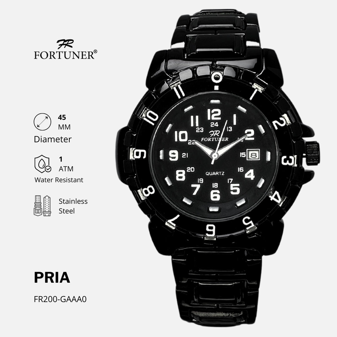 Fortuner Jam Tangan Pria Sport Analog Quartz Tahan Air Rantai Stainless Geno